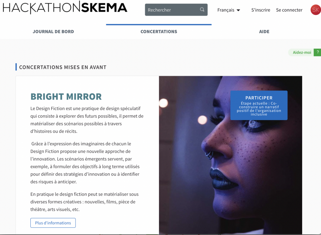 Plateforme Bright Mirror pour le Hackathon Skema