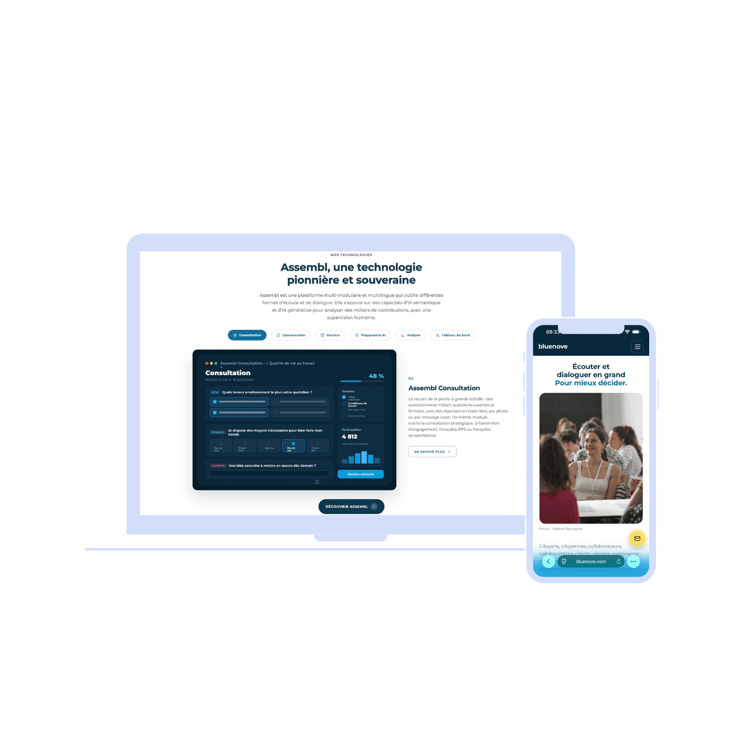 Le nouveau site bluenove affiché sur un ordinateur portable et un smartphone